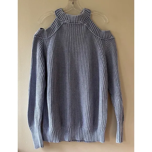 Free People Off Shoulder Cutout Pullover Chunky Knit Top Stretch Sweater, Size L