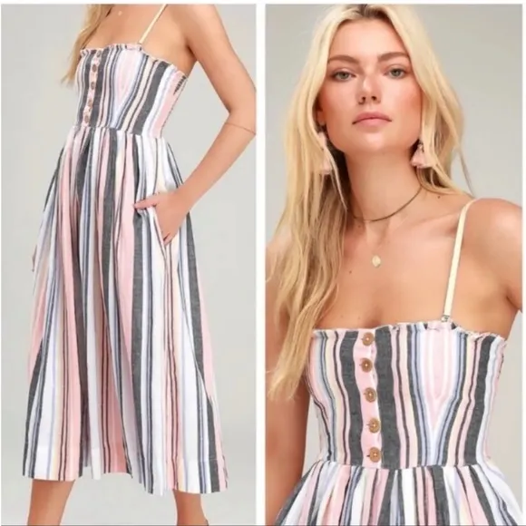 Free People Pink Multicolor Lilah Midi Dress
