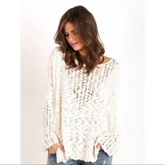 [Free People] Pretty In Pointelle Longline Sweater