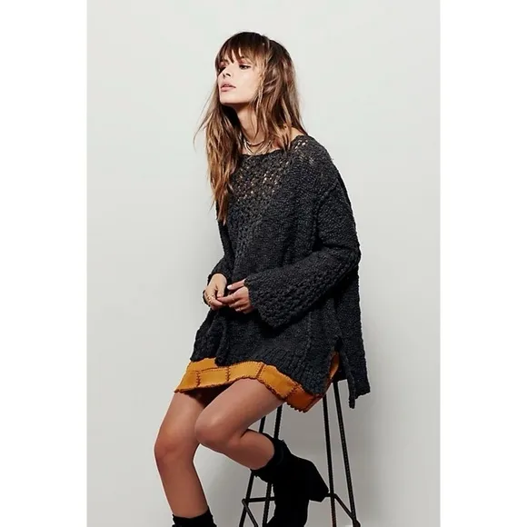 [Free People] Pretty In Pointelle Longline Sweater