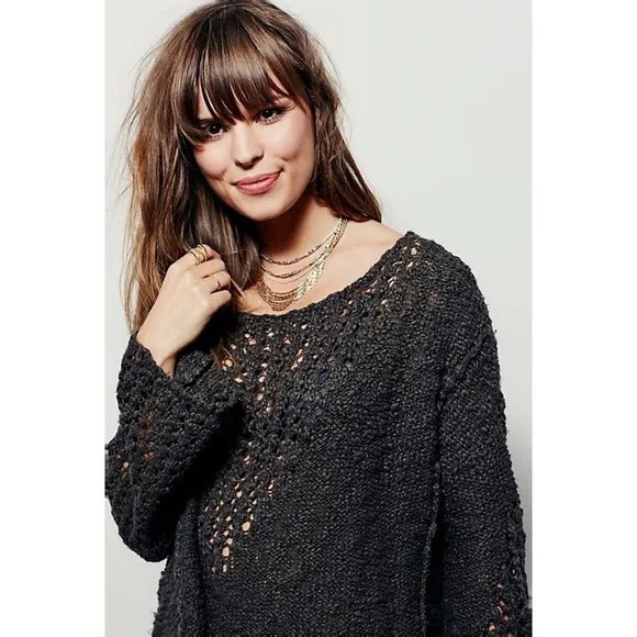 [Free People] Pretty In Pointelle Longline Sweater