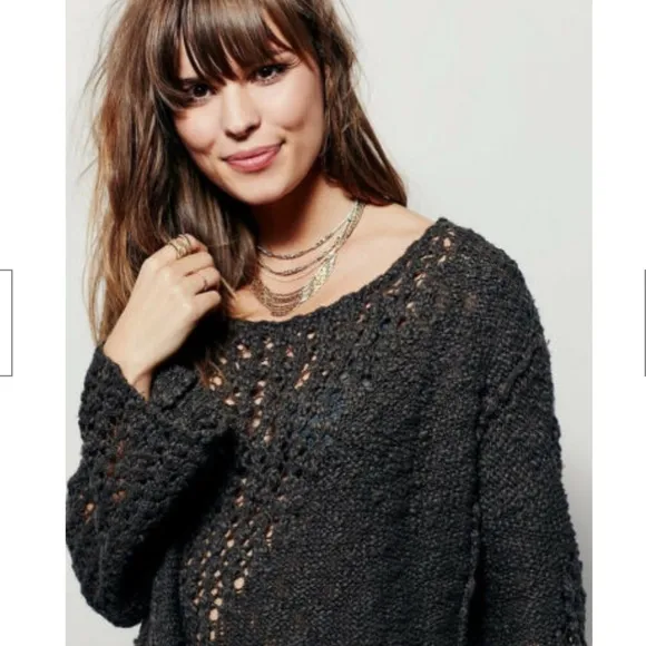 [Free People] Pretty In Pointelle Longline Sweater