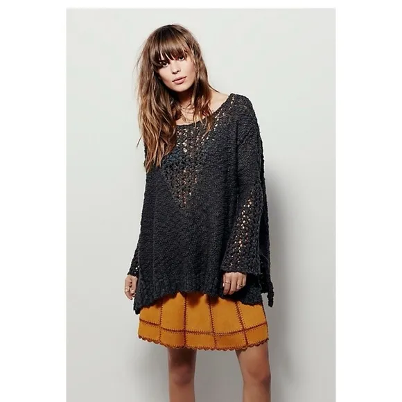 [Free People] Pretty In Pointelle Longline Sweater