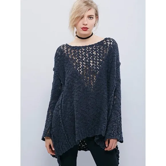 [Free People] Pretty In Pointelle Longline Sweater