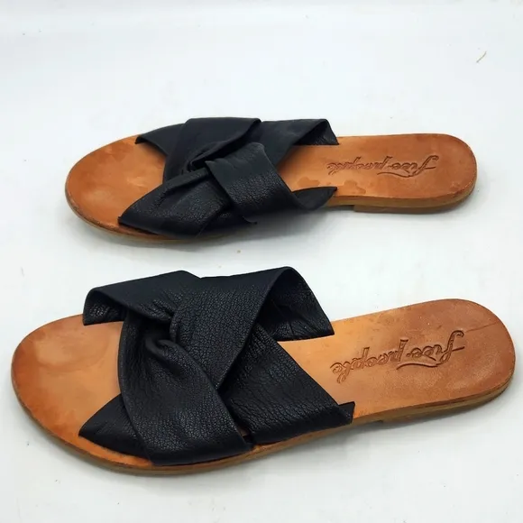 FREE PEOPLE RIO VISTA LEATHER FLAT SLIDE SANDALS SIZE 38, 7US