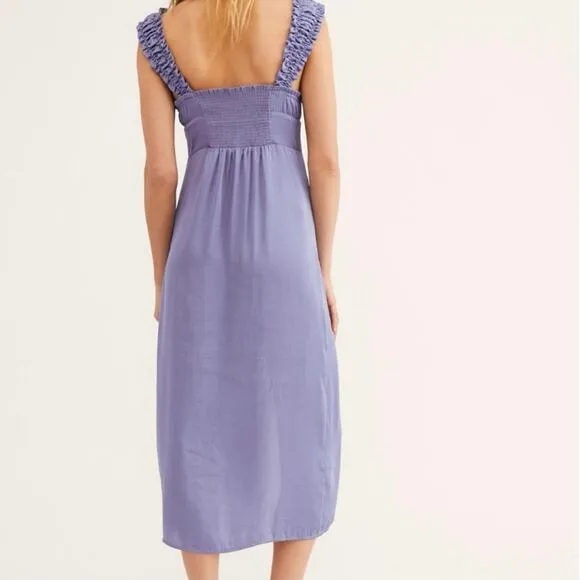 Free People Scorpio Shine Midi Dress Size L Blue Lilac Sleeveless Occasion Soft