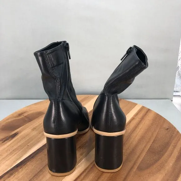 Free People Sienna Square Toe Side Zip Boots Women 36/6 Black Leather Block Heel