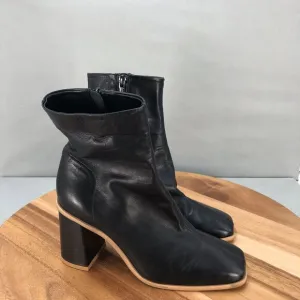 Free People Sienna Square Toe Side Zip Boots Women 36/6 Black Leather Block Heel