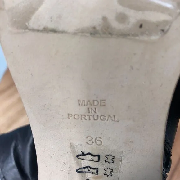 Free People Sienna Square Toe Side Zip Boots Women 36/6 Black Leather Block Heel