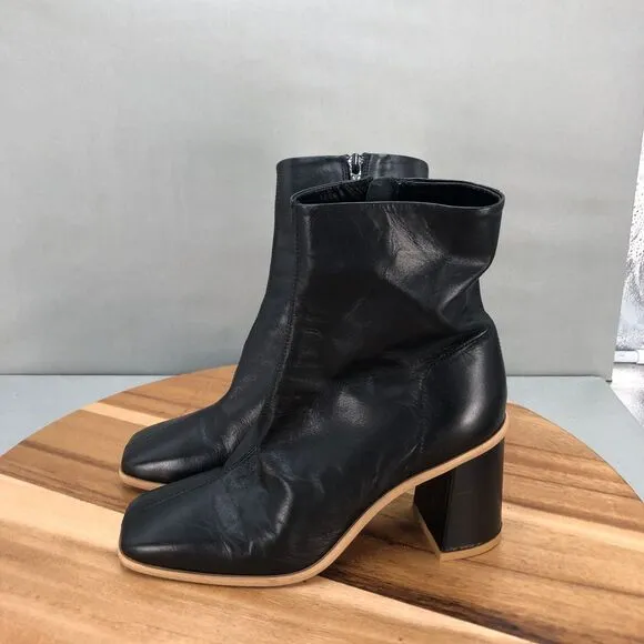 Free People Sienna Square Toe Side Zip Boots Women 36/6 Black Leather Block Heel