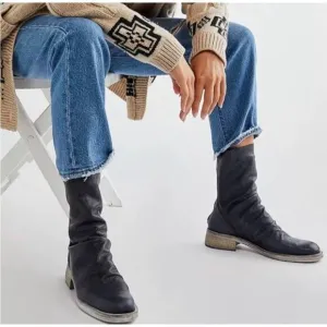 Free People Sutton Tight Slouch Leather Boots in Black 41/10.5