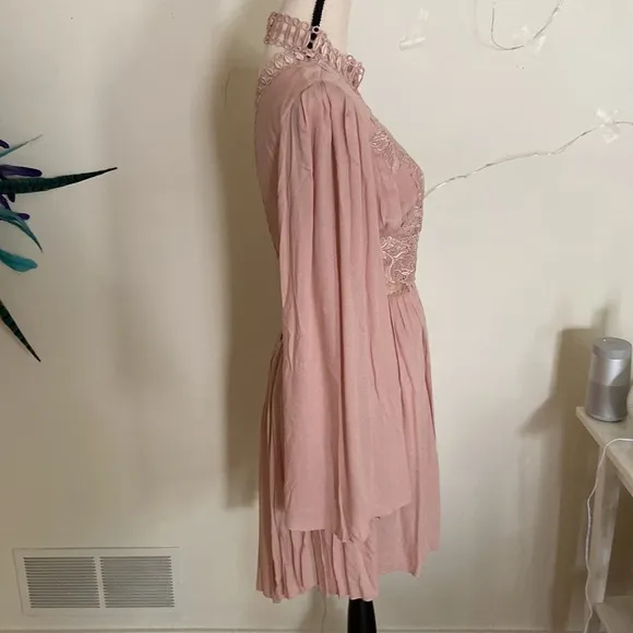 Free People Victorian Corset Back Lace Front Dusty Rose Mini Dress