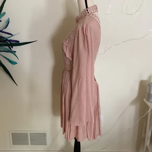 Free People Victorian Corset Back Lace Front Dusty Rose Mini Dress