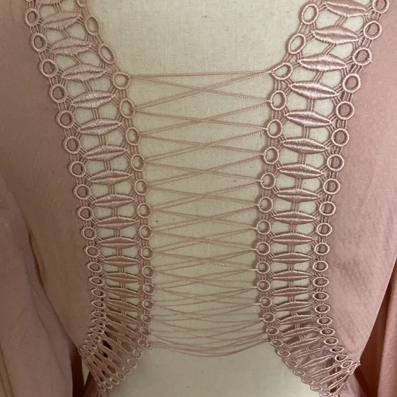 Free People Victorian Corset Back Lace Front Dusty Rose Mini Dress