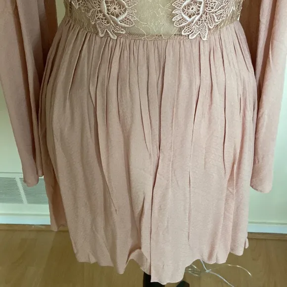 Free People Victorian Corset Back Lace Front Dusty Rose Mini Dress