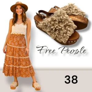 Free People Women's Faux Fur Peep Toe Compass Platform Sandals BOHO Size 38