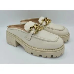 Free People Womens Size EU 38.5 US 8.5 Lyra Link Bone Leather Slip On Mule Shoes