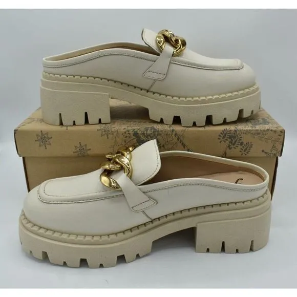 Free People Womens Size EU 38.5 US 8.5 Lyra Link Bone Leather Slip On Mule Shoes