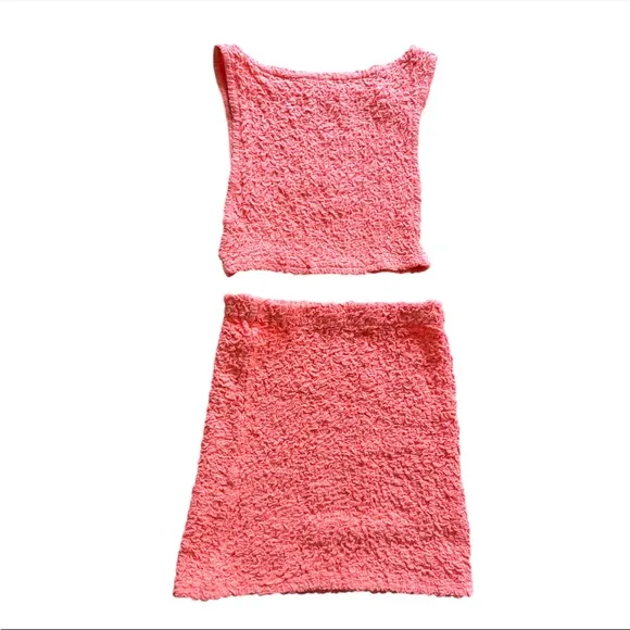 Free people women’s textured gauze mini skirt crop top set Orange size XS