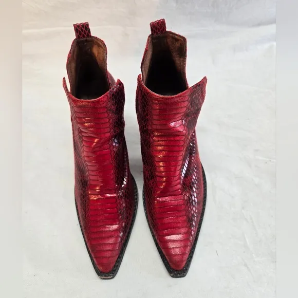 FREE PEOPLE x JEFFREY CAMPBELL Women’s 6 Red Snakeskin Side Cut Boots Heels