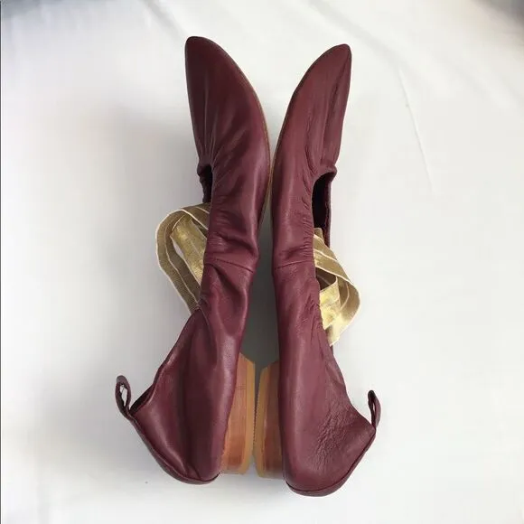 Free People Red Leather Flats Solitaire Pointed Toe Slip-On Shoes Size 11 New