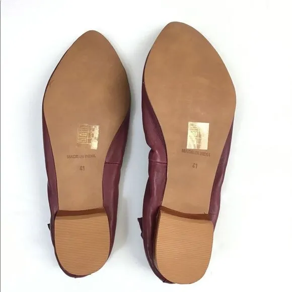 Free People Red Leather Flats Solitaire Pointed Toe Slip-On Shoes Size 11 New