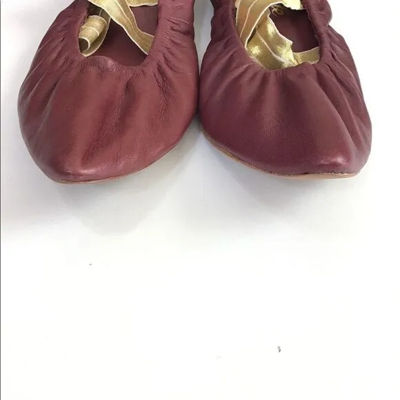 Free People Red Leather Flats Solitaire Pointed Toe Slip-On Shoes Size 11 New