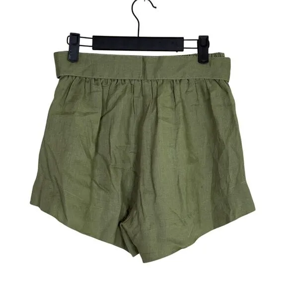 Free the Label Florence High Waisted Linen Wide Leg Shorts Pockets S Olive Green