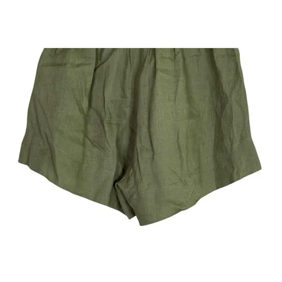 Free the Label Florence High Waisted Linen Wide Leg Shorts Pockets S Olive Green