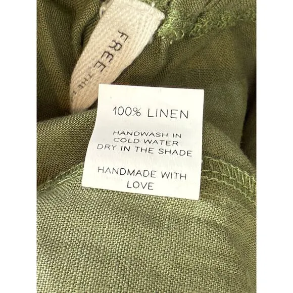 Free the Label Florence High Waisted Linen Wide Leg Shorts Pockets S Olive Green