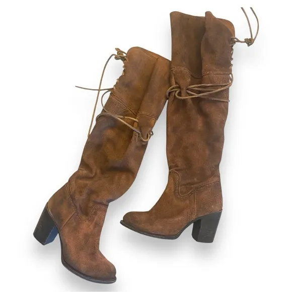 FREEBIRD Brock Over the Knee Brown Suede Boots Leather Riding Boots Heels