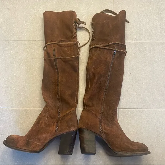 FREEBIRD Brock Over the Knee Brown Suede Boots Leather Riding Boots Heels