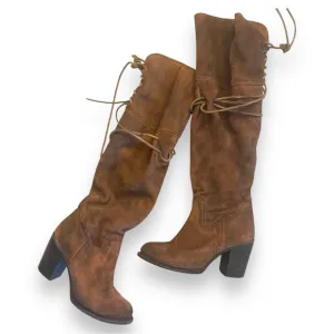FREEBIRD Brock Over the Knee Brown Suede Boots Leather Riding Boots Heels