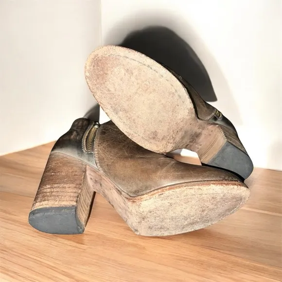Freebird By Steven Darius Womens 7 Brown Leather Ankle Boots Block Heel Side-Zip