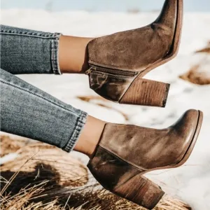 Freebird By Steven Darius Womens 7 Brown Leather Ankle Boots Block Heel Side-Zip