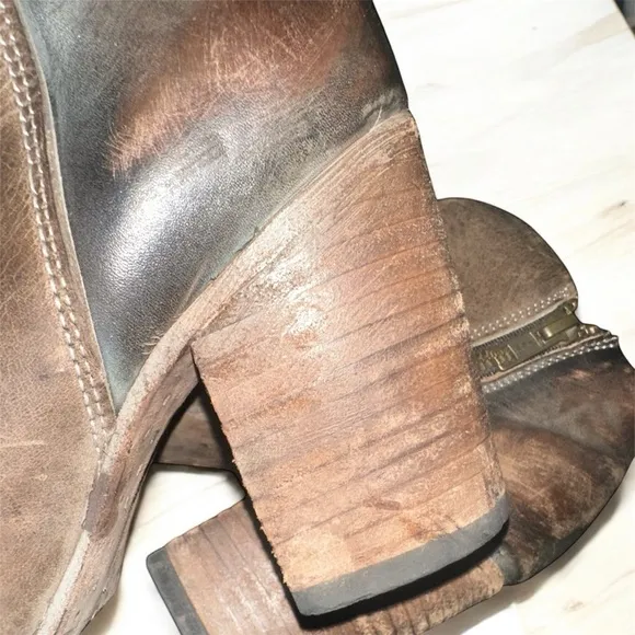 Freebird By Steven Darius Womens 7 Brown Leather Ankle Boots Block Heel Side-Zip
