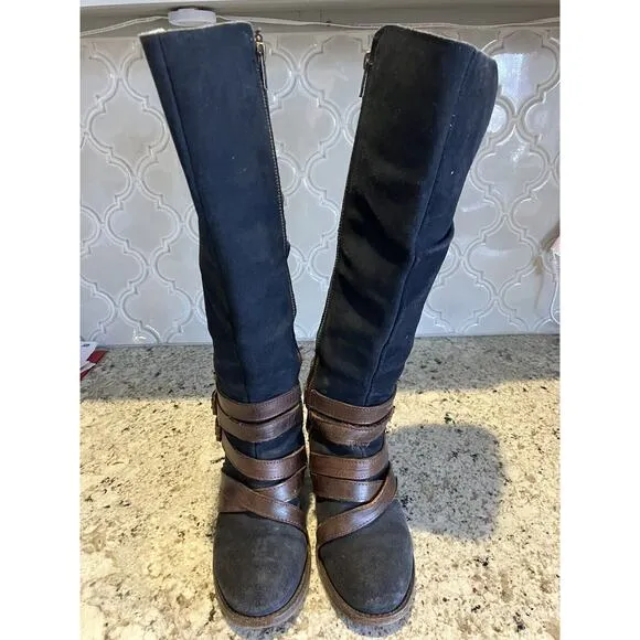 Freebird by Steven FB-Jules Blueish Black Suede Leather Side Zip Boots Size 7