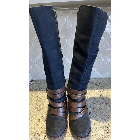 Freebird by Steven FB-Jules Blueish Black Suede Leather Side Zip Boots Size 7