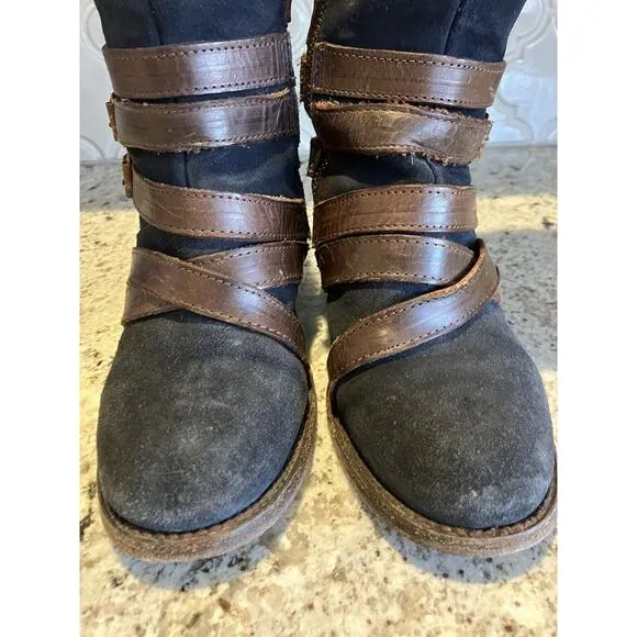 Freebird by Steven FB-Jules Blueish Black Suede Leather Side Zip Boots Size 7