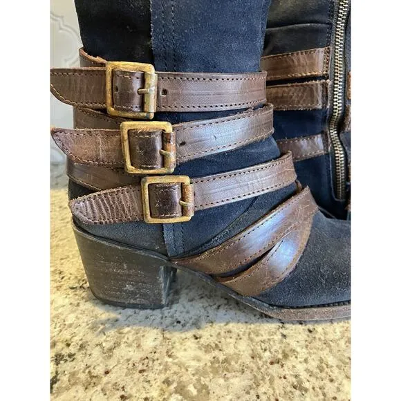 Freebird by Steven FB-Jules Blueish Black Suede Leather Side Zip Boots Size 7