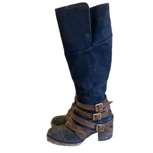 Freebird by Steven FB-Jules Blueish Black Suede Leather Side Zip Boots Size 7
