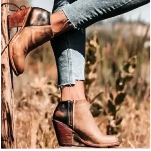 Freebirds | Detroit Leather Side Zip Ankle Boots Cognac Brown Cowboy Western 8