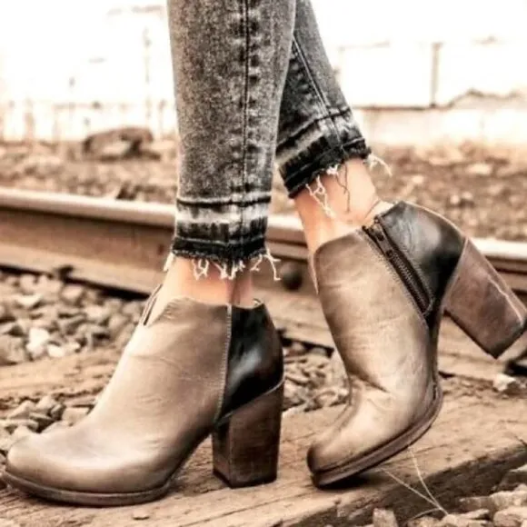 Freebirds | Detroit Leather Side Zip Ankle Boots Cognac Brown Cowboy Western 9