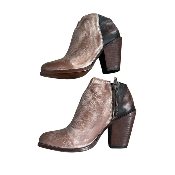 Freebirds | Detroit Leather Side Zip Ankle Boots Cognac Brown Cowboy Western 9