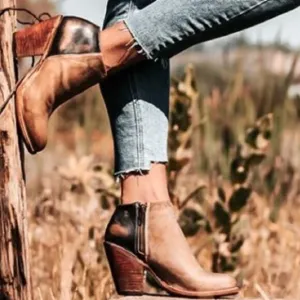 Freebirds | Detroit Leather Side Zip Ankle Boots Cognac Brown Cowboy Western 9