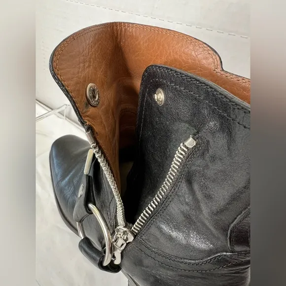 Frye Black Moto Boots W/Studded Accents, Made in Italy, Women’s 9.5