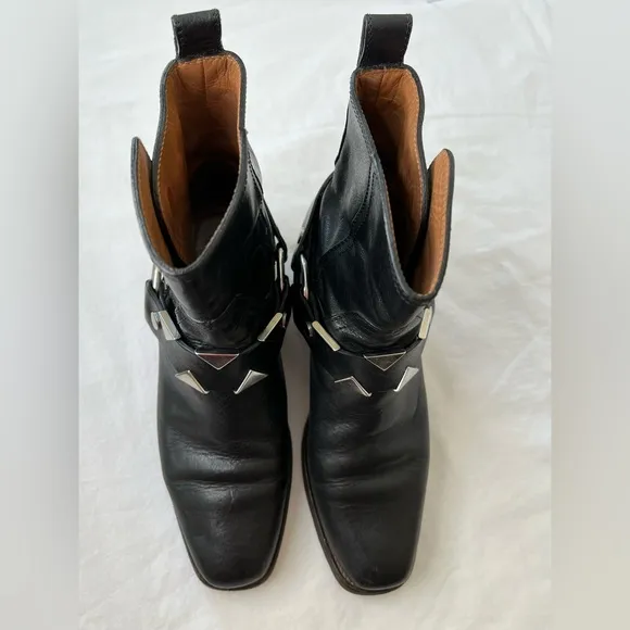 Frye Black Moto Boots W/Studded Accents, Made in Italy, Women’s 9.5