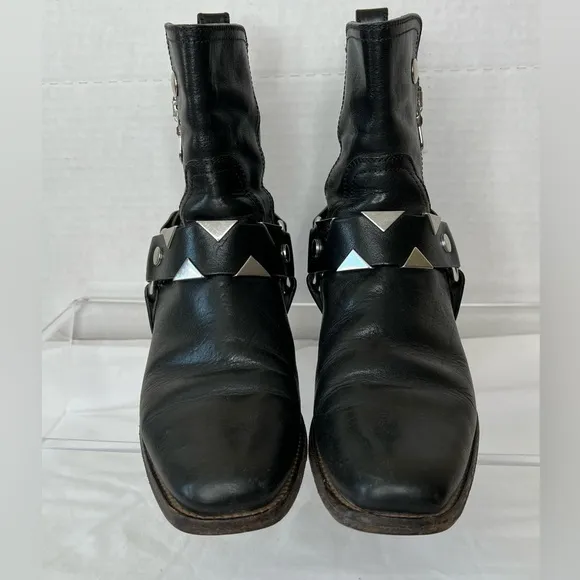 Frye Black Moto Boots W/Studded Accents, Made in Italy, Women’s 9.5