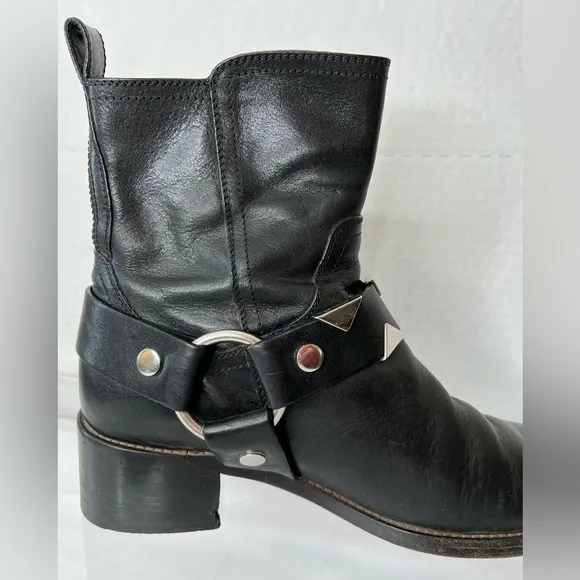 Frye Black Moto Boots W/Studded Accents, Made in Italy, Women’s 9.5