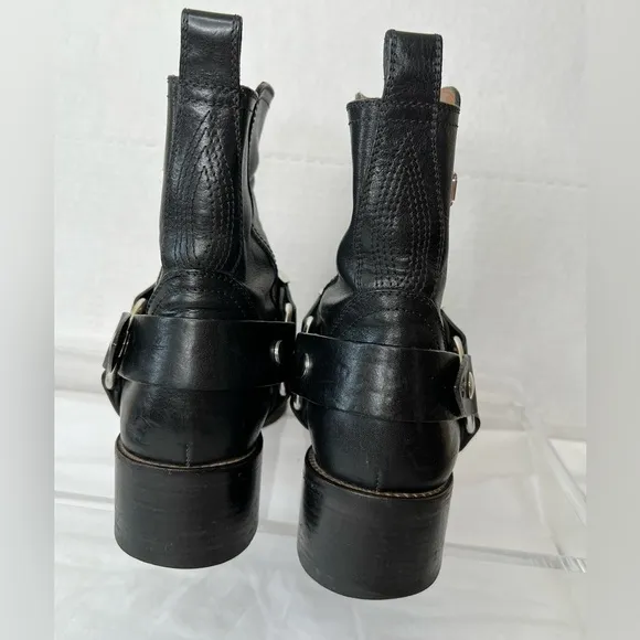 Frye Black Moto Boots W/Studded Accents, Made in Italy, Women’s 9.5
